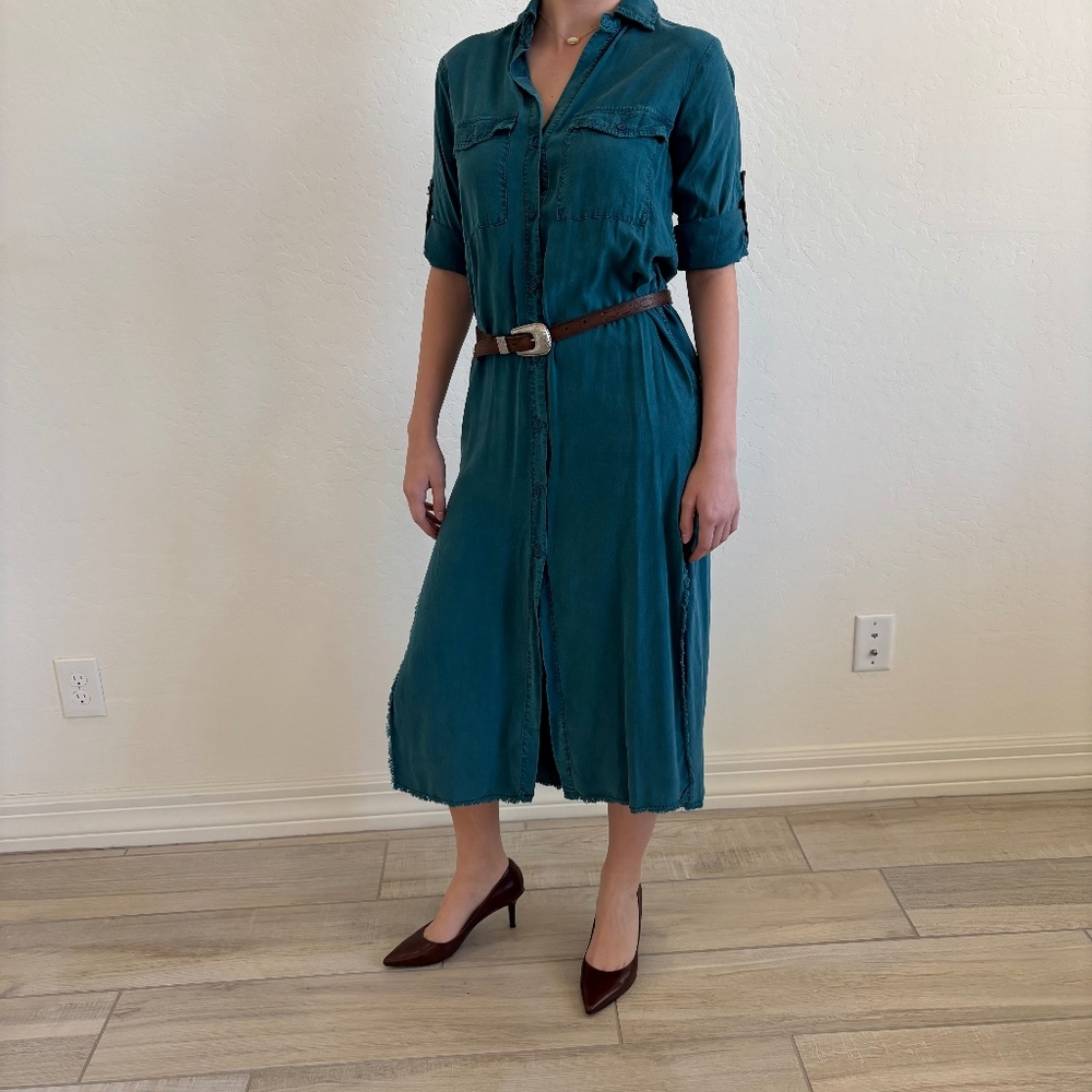 Cloth & Stone button-front maxi shirt dress in a teal blue , Size Small, western - Picture 2 of 11